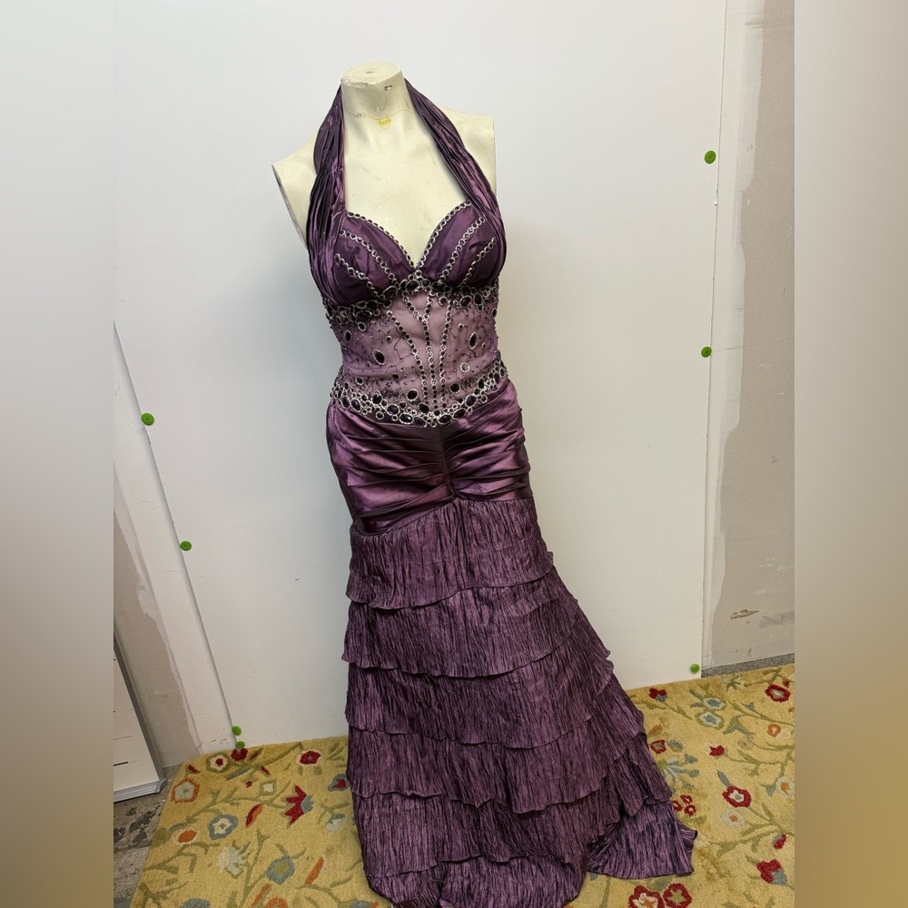 Interlude Gothic Style Purple Ruched Halter Prom Gown NWT